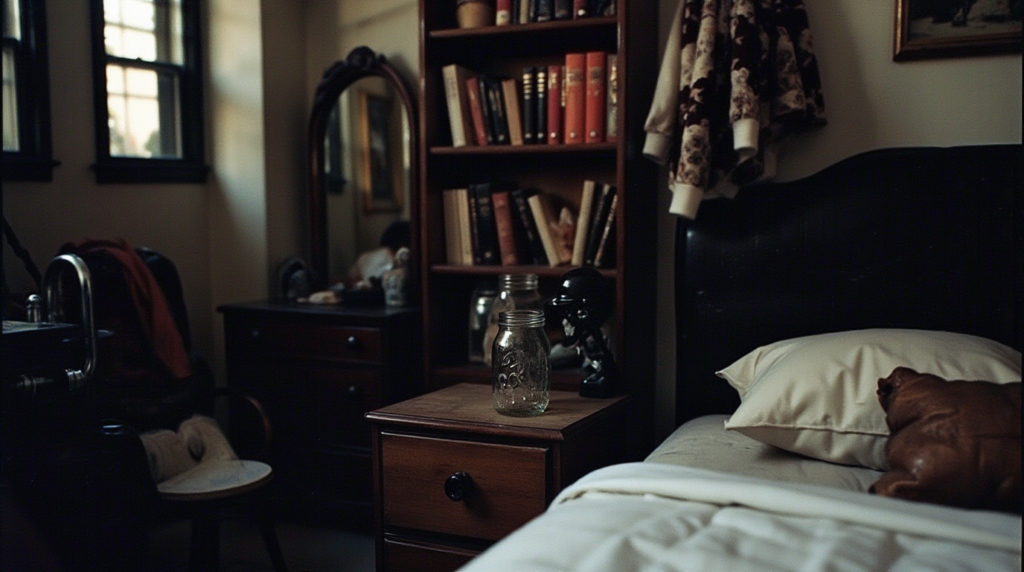 create_a_cozy_bedroom_image_withe_some_mason_jar_vases_and_vintage_books_as_decorative_stacks_u1tdleg7i0hf4pb5wty1_0