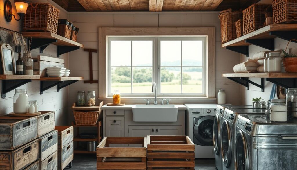 rustic storage solutions for farmhouse laundry rooms